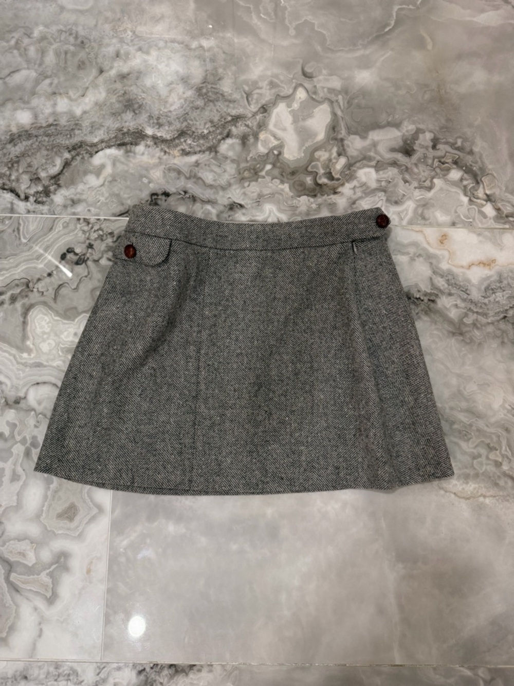 Doen Gray Tweed Mini Skirt with Button Accents